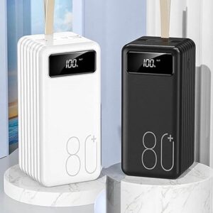 Portable 80000mAh Power Bank with Built-in Cables
